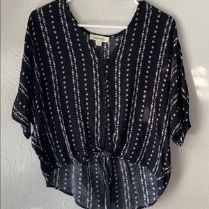 Flowy front tie, button down black top